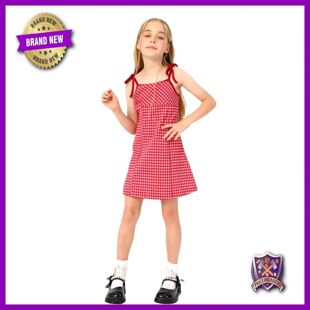 Mini Checkered Dress Sleeveless Gingham Sundress Summer Casual Kids